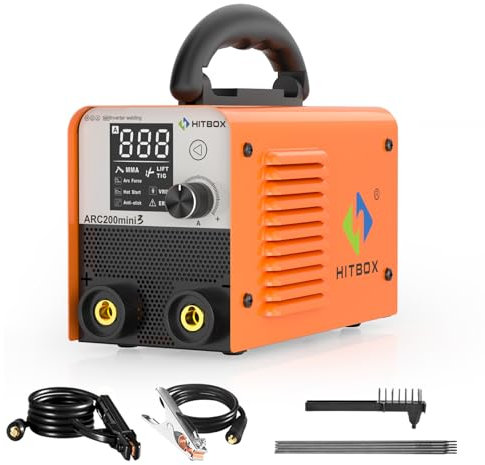 HITBOX Inverter-Schweißgerät 2-in-1 – Lift TIG/MMA ARC – IGBT-Technologie, Hot Start, Arc Force, Anti-Stick, LED-Display – Ultra Mini Schweißgerät für Heim- & Profieinsatz (ARC200mini3)