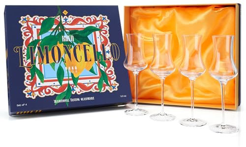 Khen Elegant Limoncello Crystal Cordial Glasses | Set of 4 | 3.3 oz Tulip-Shaped Stemware for Sipping Spirits, Liquor Tasting, Digestif & After Dinner Aperitif