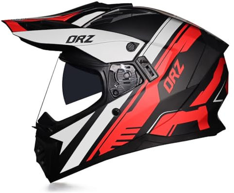 SMTSEC Motocross Helm Damen Herren Full Face MTB Helm Motorradhelm Cross DOT/ECE-Zertifizierter Mit Doppelvisier Sonnenblende Downhill Helm Mopedhelm Schutzhelm Für Cruiser Chopper,Red/A-XL