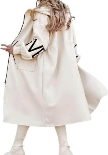 Chaqueta casual de manga larga con capucha para mujer, manga larga, con retazos, ropa de abrigo casual con bolsillos, blanco, S