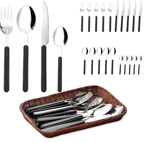 Avilia Set da 24 Posate in Acciaio Inox Nero, Design Moderno e Elegante, Resistente e Lavabile in Lavastoviglie – Completo per 6 Persone, Perfetto per Tavola Raffinata e Occasioni Speciali