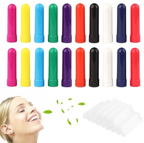 20 Stück Riechstifte für Ätherische Öle, Ätherisches Öl Röhren mit Dochten,Ätherisches Öl Röhren Nachfüllbarer Inhalator für Aromatherapi, Nasen Inhalatoren Röhrchen für Aromatherapie und Parfüm