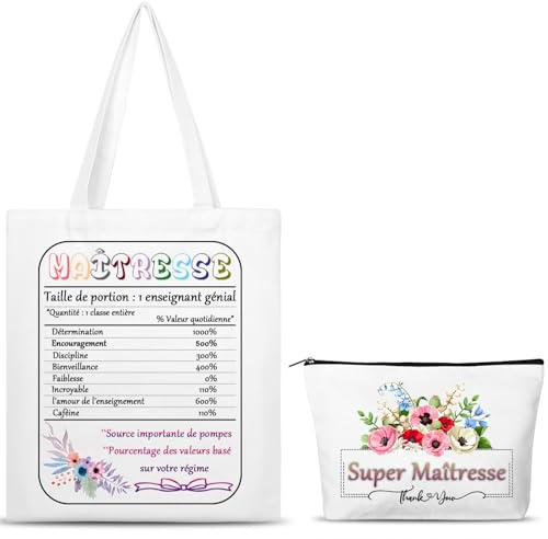Geschenkset für Lehrer, Einkaufstasche & Federmäppchen, Super Lehrer, aus Baumwolle, waschbar, originelles Geschenk für Lehrer, ideal zum Muttertag, Weihnachten oder Ende des Schuljahres