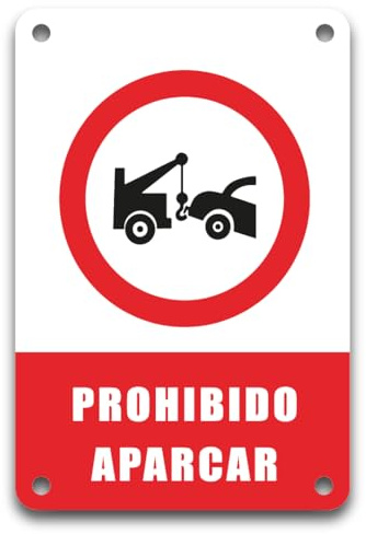 ITALMI Cartel Prohibido Aparcar Aviso Grúa | 15 x 20 cm | Placa PVC Resistente con 4 Agujeros | Para Interior y Exterior | Fácil de Colocar y Limpiar.