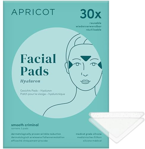 APRICOT Zornesfalte Stirn Pads gegen Falten aus medizinischem Silikone mit niedermolekularem Hyaluron - Silikon Pflaster Falten, Silikon Pads Gesicht, Apricot Stirn Pad - Bis zu 30x wiederverwendbar