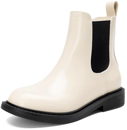 DREAM PAIRS Stivali da Bambina e Ragazzo a metà Polpaccio Stivaletti Chelsea per Bambini Autunnali Invernali alla Moda con Cerniera,Size 32,Bianco Nero,KKUMAB2501