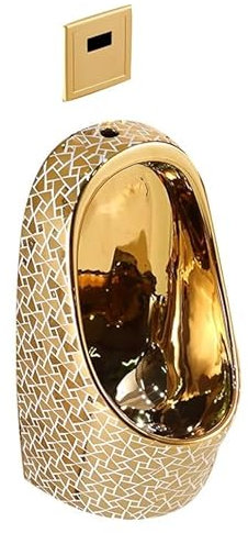 Orinatoio da Uomo In Ceramica di Lusso Color Oro con Scarico Automatico, Sanitari Bagno Sospesi, Orinatoi per Bagno Maschile per Uso Domestico e Commerciale, Casa, Bar, Centri Commerciali