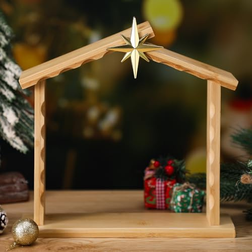 Wesiti Nativity Stable Manger Christmas Manger Shed Scene Wooden Stable Creche for Christmas Nativity Indoor Collectable Decoration Creche Desk Decor (Without Figurines)