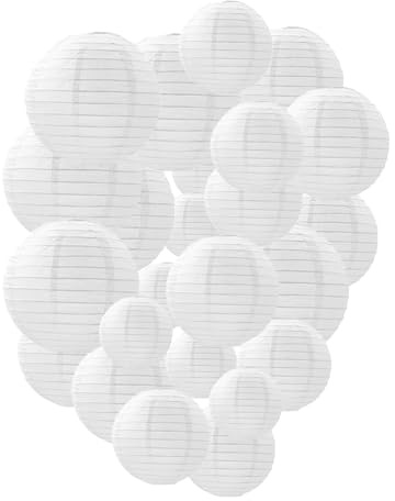 Tim&Lin White Paper Lanterns Decorative, Chinese/Japanese Hanging Round Paper Lanterns Decorations for Wedding, Bridal Shower, Engagement, Valentine's Day, Birthday (12 PCS)