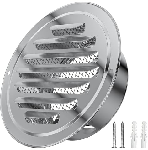 Hon&Guan Rejilla Ventilación 100mm Redonda Rejilla de Ventilación de Acero Inoxidable con Mosquitera, Protector Anti-Intemperie para Pared Exterior Extracción de Aire, Campanas Extractora, Chimenea