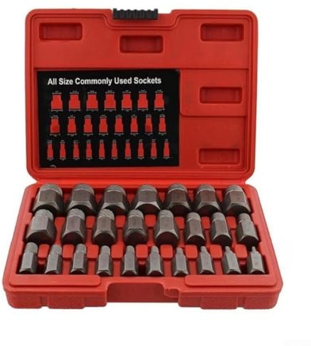 25-teiliges Sechskant-Schraubenausdreher-Set mit Vielzahn-Design zum Entfernen von abgerundeten Schrauben und beschädigten Schrauben, Hartstahlkonstruktion für
