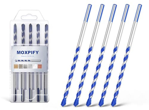 MOXPIFY 5pcs Impact 7mm Masonry Drill Bit 150mm Extra Long | Tungsten Carbide Tip Concrete Drill Bits for Brick Wall Tile Porcelain (7mm x 150mm x 5, Tri. Shank)