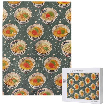 Puzzle en bois imprimé coquetier nouilles ramen avec boîte de rangement, puzzle en bois pour adultes et enfants, jeu décoratif amusant en famille, 38 x 52 cm