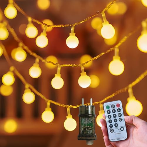 taiyongkang Guirlande Lumineuse LED Boules 15M 100LED Blanc Chaud, Extérieur Intérieur, avec Télécommande, 8 Modes d'Éclairage, Guirlande Étanche avec Prise pour Jardin, Terrasse, Balcon, Fête