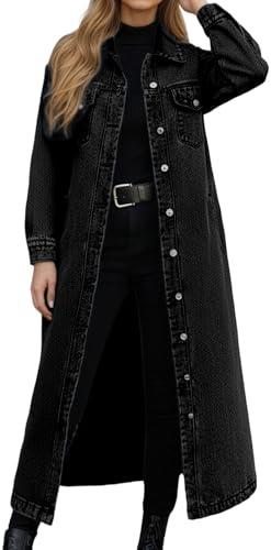 YOSUWOAI - Abrigo de trench de mezclilla para mujer, chaqueta de jeans elegante, otoño, invierno, con mangas largas, botones, solapa, con bolsillos, vintage, de ocio, steampunk, gótico, chaqueta al