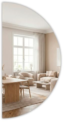 Marctani Specchio da parete semi-circolare senza cornice 60 x 30 cm - Specchio a mezzaluna per bagno, corridoio o camera da letto, vetro ad alta definizione con bordi lucidati, stile minimalista e
