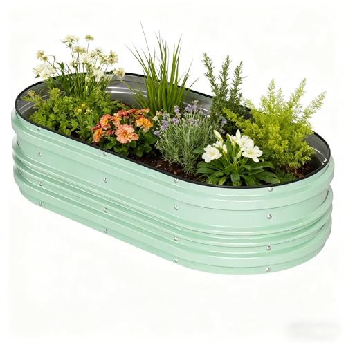 Aptliton Oval Metal Raised Garden Bed 6FT×3FT×1FT with Rubber Edging & Complete Tool Kit, Outdoor Planter Box for Vegetables Flowers Herbs