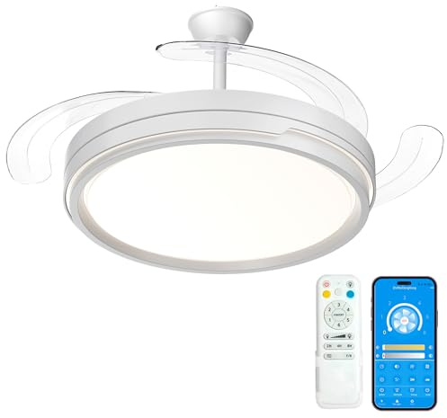 Celestu Ventilador de Techo LED 66W+30W LED Silencioso con Control Remoto y App, Luz Regulable, 6 Velocidades, Temporizador (Blanco Nielo)