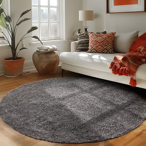 Carpettex Shaggy-Teppich, Hochflor, Wohnzimmer, Florhöhe 3 cm, einfarbig, Grau, 120 x 120 cm