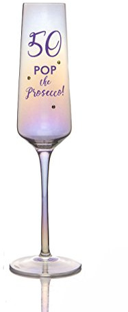 Boxer Gifts Age '50 - Pop The Prosecco' Lustre Effect Prosecco/Champagne Glass | Perfect Prosecco Glassware for a 50th Birthday | Packaged in a High Quality, Gorgeous Gift Box