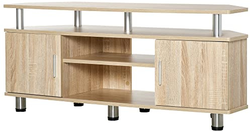 HOMCOM Mueble de TV hasta 55 Pulgadas con 2 Puertas 120x39,5x52 cm Roble