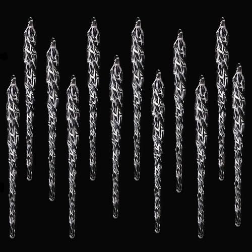 HERZWILD Clear Glass Icicles Ornaments 12pcs Winter Wonderland icicle Hanging Pendants for Christmas Xmas Tree Decorations