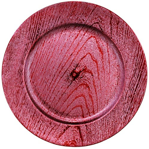 Lot de 4 assiettes de présentation rondes effet bois 33 cm - Rouge Noël