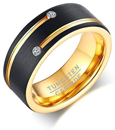 Banemi Finger Ringe Men, Knuckle Ring Wolfram ORO Negro Circón Con Incrustaciones Hypoallergen Partnerringe Abschlussgeschenk Größe 57 (18.1)