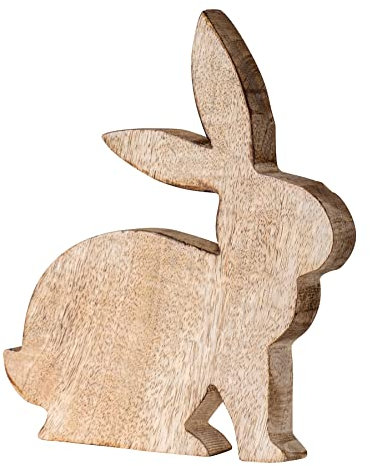 levandeo Conejo de 15 cm, madera de mango, madera de Pascua, decoración de Pascua, figura decorativa para primavera, Pascua, decoración de mesa