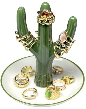 Titanape Green Cactus Ring Holder Trinket Dish for Earrings Bracelets Necklace Organizer, Gifts for Women Birthday Wedding Engagement Christmas, Cactus Gifts for Room Decor