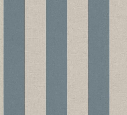 A.S. Création Streifen-Tapete Blau Braun PVC-Frei - Natural Living 386651 - Vliestapete Landhaus - 10,05x0,53m Made in Germany