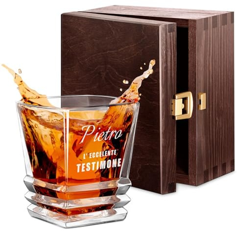 Maverton Bicchiere da whisky in vetro 280 ml, incisione personalizzata | Bicchiere whisky, bicchiere di cristallo per uomo, per compleanno, per festa del papà, per Lui, Testimone
