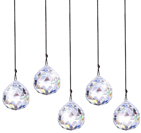 5 Pezzi Acchiappa-Sole in Cristallo, Prisma a sfera di vetro, Sfera di cristallo, Acchiappasole, Acchiappasole da Appendere, Cristalli per finestre da appendere,Prisma di cristallo