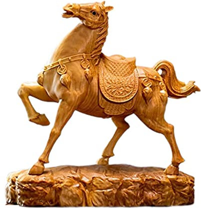 BDAAS Buddha-Figur Tier-Sternzeichen-Pferd Massivholz-Schnitzpferd zum Erfolg Feng Shui-Ornamente ， Kleines Blatt-Buchsbaum-Schnitz-Zodiac-Pferdeornament