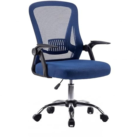 Panana Office Chair Flip-up Armrest Managerial Desk Chair Mesh Back Gas Lift Swivel Chair (Blue)
