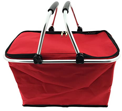 XXL Kühltasche Thermo Einkaufskorb Picknick Kühlbox Campingtasche faltbar stabil Rot Schwarz Grün (Rot)