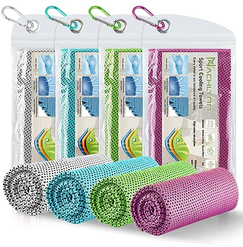 NACHLYNN Set di 4 Asciugamani Rinfrescanti, 100 x 30 cm Asciugamano in Microfibra per Palestra, Fitness, Sport, Viaggio, Yoga, Ice Cool Cooling Towel