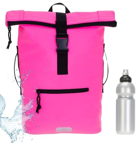 Elephant Rucksack Herren Plane Time Bag Kurierrucksack Roll-Top Fahrradrucksack Sport Fitness Damen 23 Liter A4 12821 + Flasche (12825 Neon Pink Magenta)