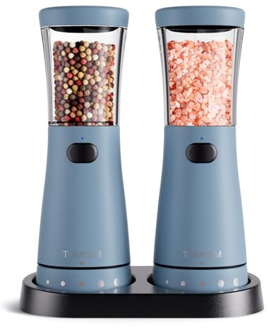 TOMEEM Electric Salt and Pepper Grinder Set, Salt Pepper Electric with Base, Stainless Steel Salt and Pepper Grinder Set, 4.5oz Large Capacity, Ceramic Grind and Adjustable Coarseness