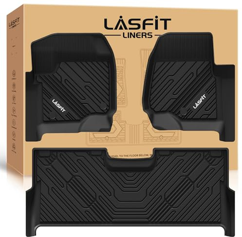 LASFIT Floor Mats for Ford F250 F350 F450 2017-2026 Crew Cab Front Bucket Seat | Rear W/Fold-Flat Storage All Weather Carpet Floor Super Duty Protector TPE Car Floor Liner, 1st & 2nd Row, 3pcs Black