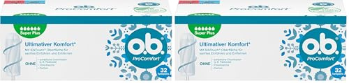 o.b. ProComfort Super Plus (32 Stück), Tampons für sehr starke Tage, SilkTouch Oberfläche & Dynamic Fit Technologie für mehr Komfort und zuverlässigen Schutz während der Periode (Packung mit 2)