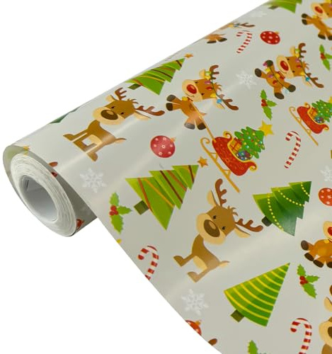 Rollo de papel para envolver regalos para Navidad: papel para envolver de 43 cm x 15 m, diseño festivo navideño para envolver regalos