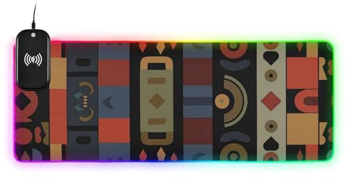 Vintage Style Colorful Geometrics Wireless Charging Glowing keyboard and animal pad animal mat for desk computer mousepad washable rest 31.5x11.8 inches