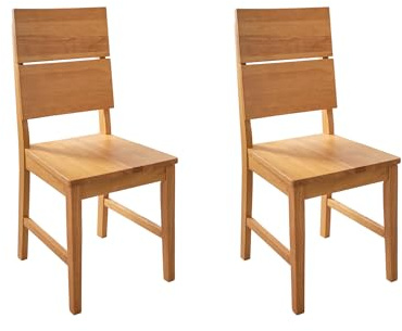 Woodroom Kota 2er Stuhl-Set – Massivholz Hevea, Eiche lackiert & pflegeleicht, Moderne Küchen- & Esszimmerstühle im schlichten Design