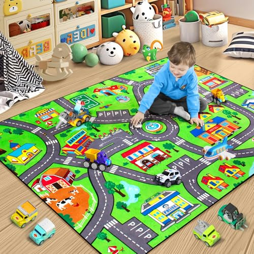 Diysani Road Car Rug,City Road Rug for Kids,4x6 Ft Kids Floor Play mat,and Car Carpet Play Mat with Realistic Colors – Perfect for Children and Non-Slip for Classroom,Playroom and Bedroom