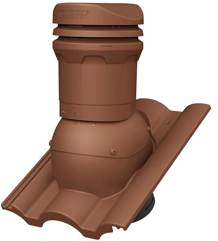 Parotec Cheminée de ventilation DN 125 mm – hauteur basse 325 mm – extracteur de toit passif pour tuiles Monier TAUNUS – Entrée d'air de toit | Tuile de ventilation par gravité – RAL 8004 rouge brique