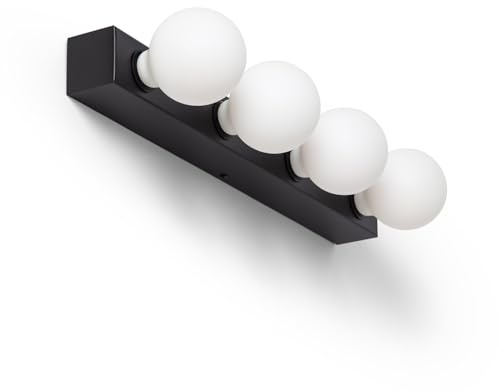 LEDKIA LIGHTING Lámpara de Pared Baño Metal 4 Focos Aizkra Negro E27