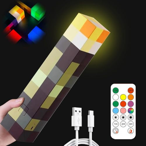 Lotvic Wall Fackel Nachtlicht 28cm, Craft Fackel Lampe mit 8 Farbe, Lampe Fackels Leuchtende Wandlampe Nachtlampe, USB Wiederaufladbar für Nachttischlampe, mit Timing, Ton und Licht Flamme Nachahmen