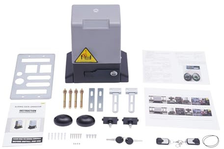CCAUUB Accionamiento eléctrico para puerta corredera de 370 – 750 W, abridor de puerta corredera, juego de accionamiento con mandos a distancia hasta 600-2000 kg para jardín, garaje (550 W, 26 nm 1200