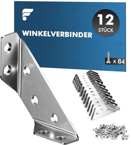 shinfly Squadrette Angolari, Staffe Angolari in Acciaio Inox, 12 pezzi, Angolo in Metallo con 84 viti, Staffe Angolari in Acciaio Inox, per Mobili, Sedie, Tavoli,Finestre, staffe angolari